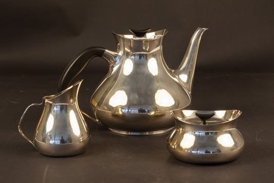 Dänisches Design 3-teiliges versilbertes Teeservice – Hans Bunde für Carl M. Cohr (ca. 1955–1960)
