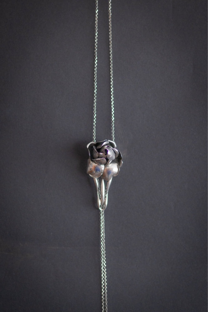 Antieke Zilveren Lariat Schuifketting – Jugendstil Roos