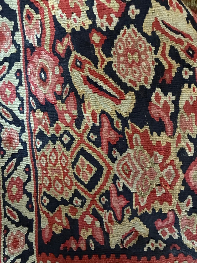 Zeldzame Authentieke Tribale Kelim (132x200 cm) met Symbolische Vogelmotieven